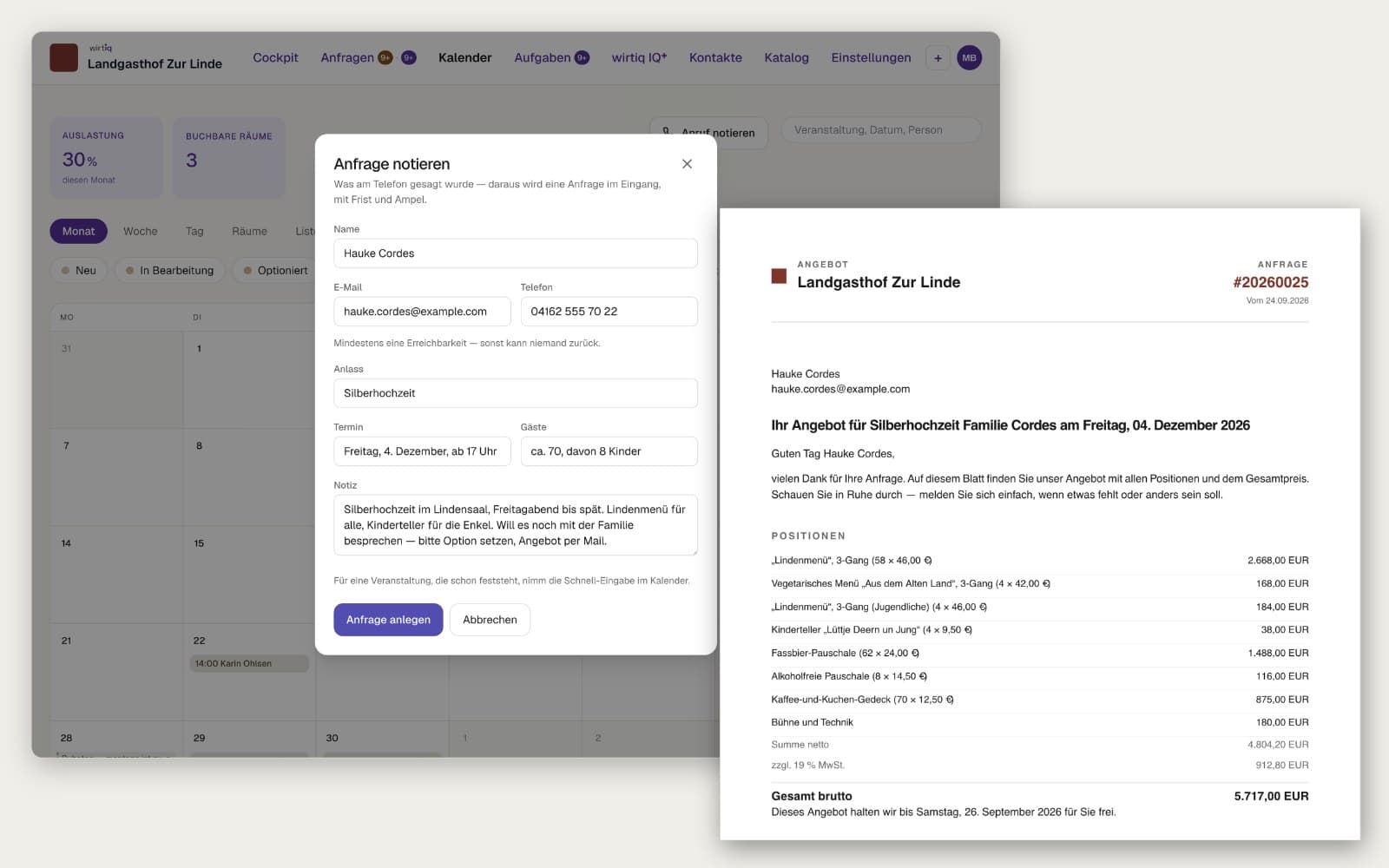Screenshot: Anfrage im Cockpit anlegen, Katalog-Auswahl