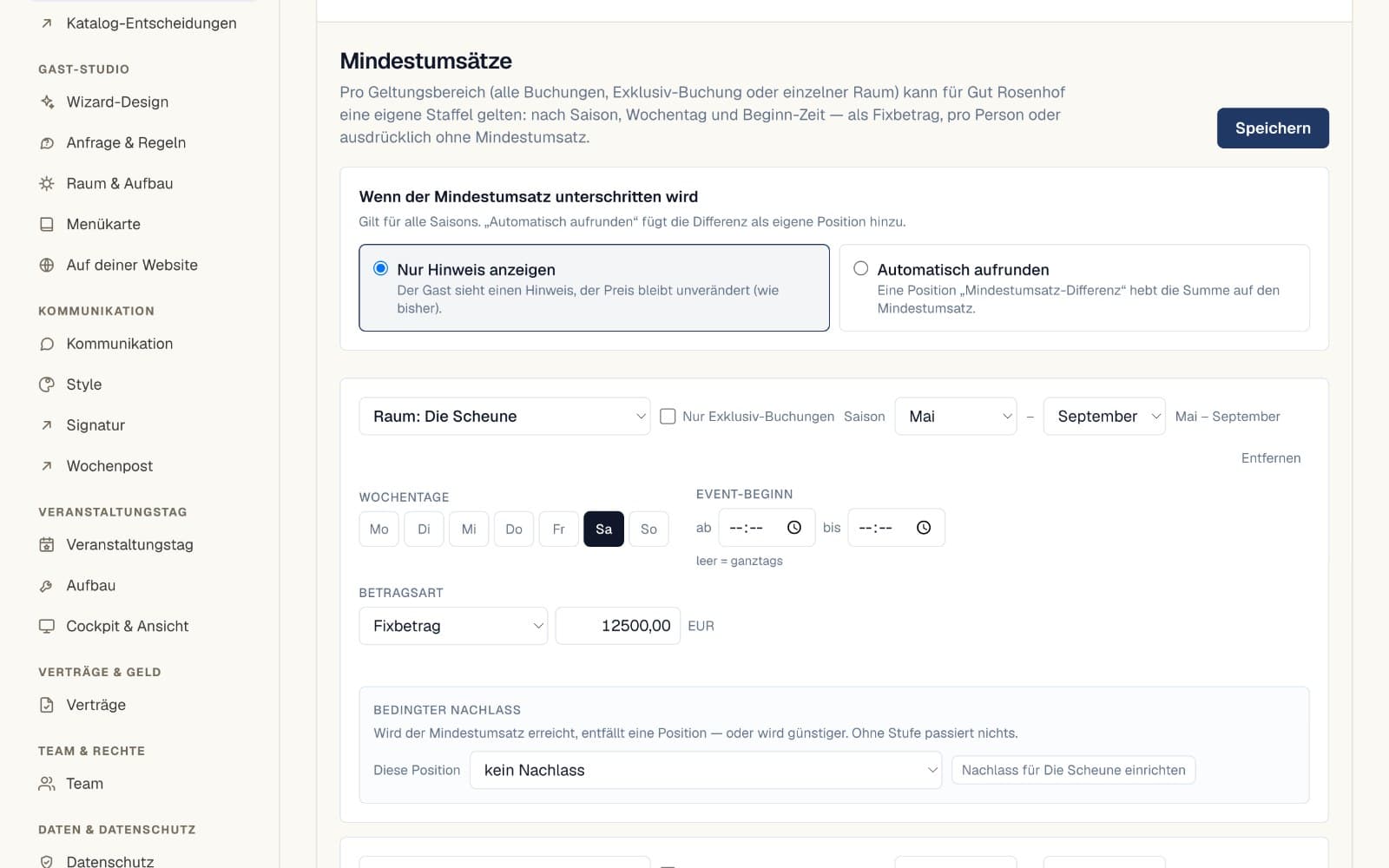 Screenshot: Regeln je Raum und Wochentag