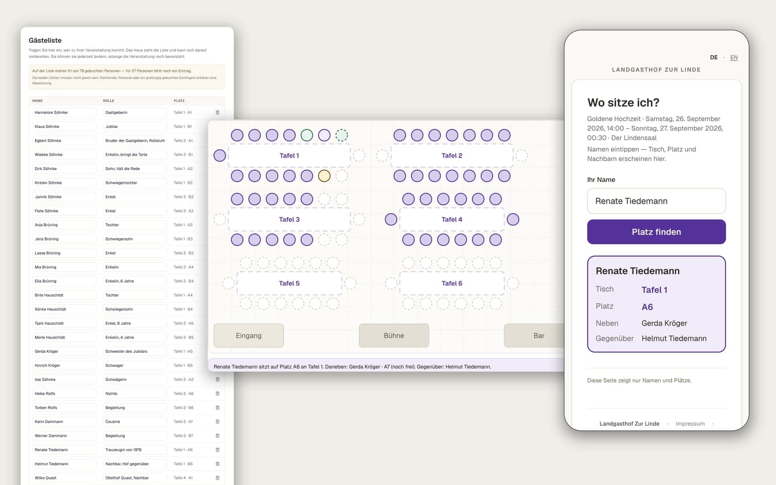 Screenshot: Tischplan