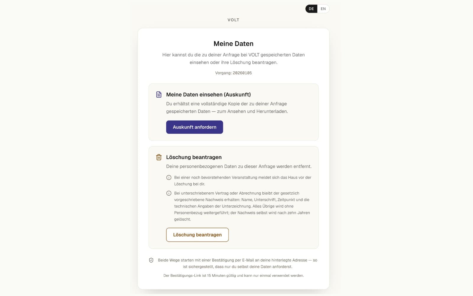 Screenshot: „Meine Daten“-Seite des Gastes