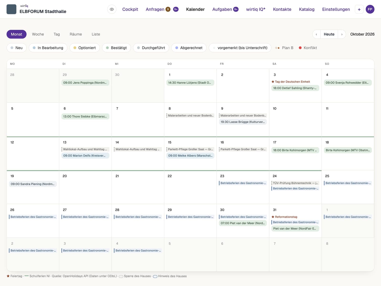 Screenshot: Kalender mit Sperren