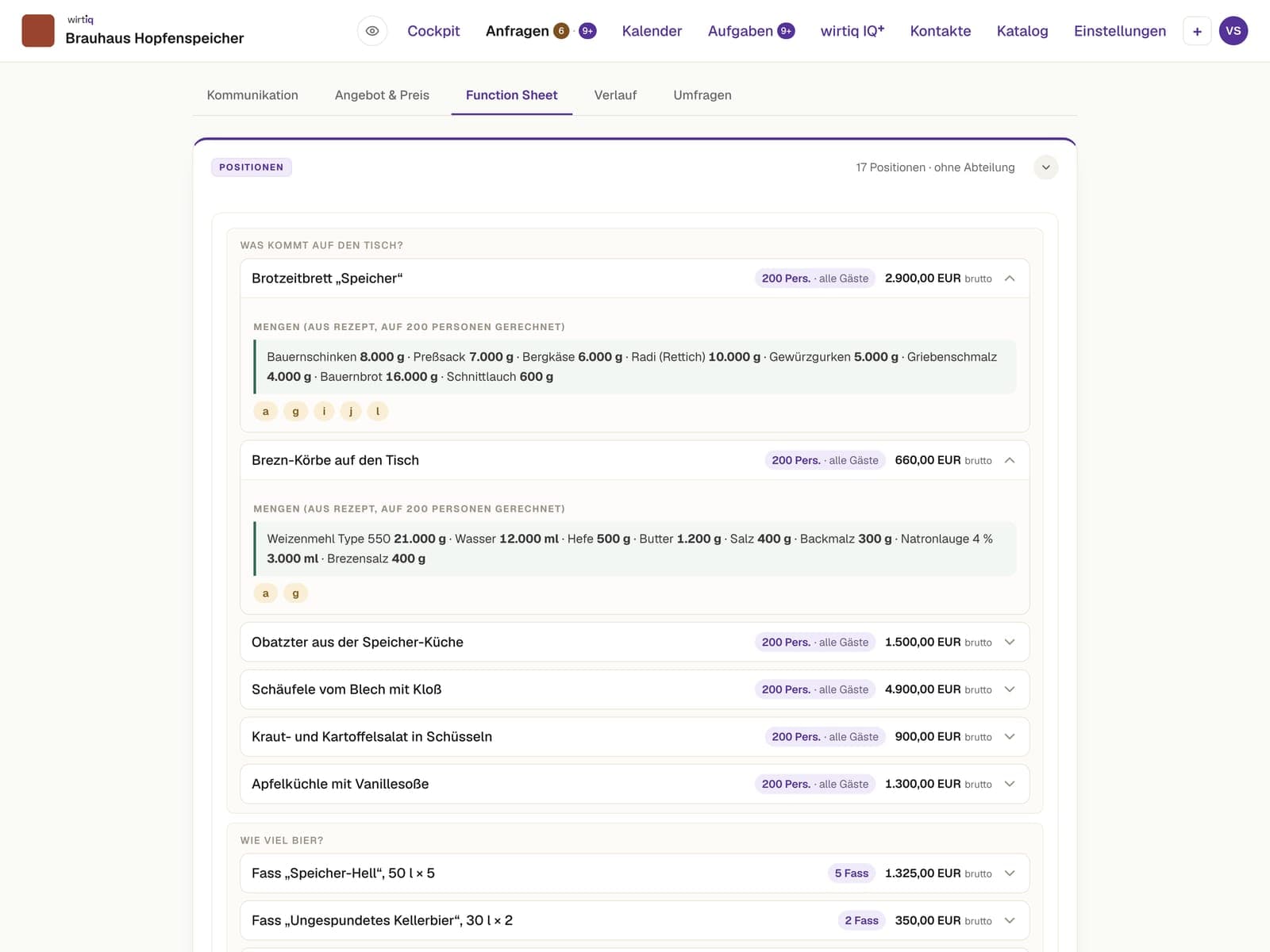 Screenshot: Küchenblatt Mise-en-Place für 200